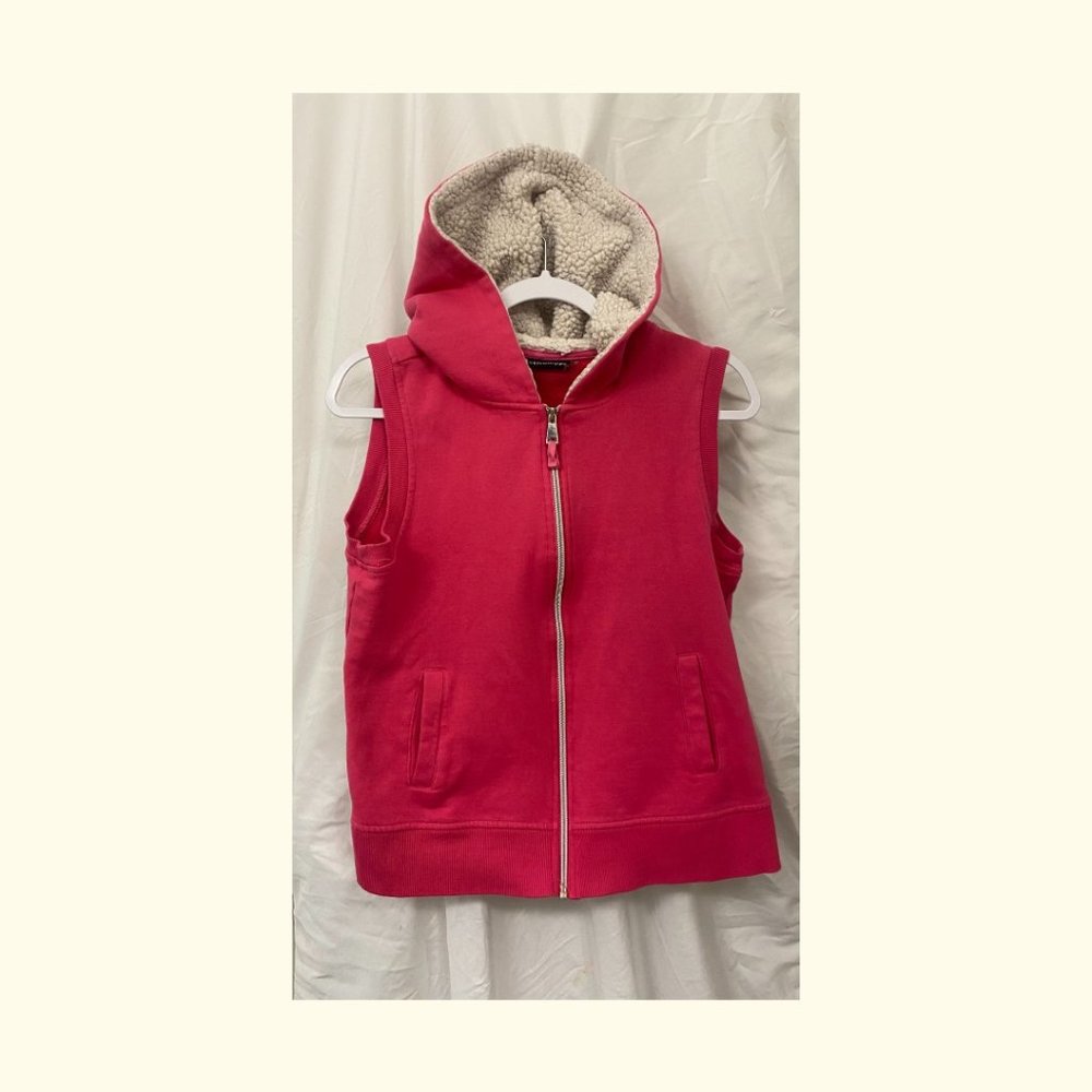 PINK VEST WHITE FLEECE HOODIE ZIP-UP MEDIUM